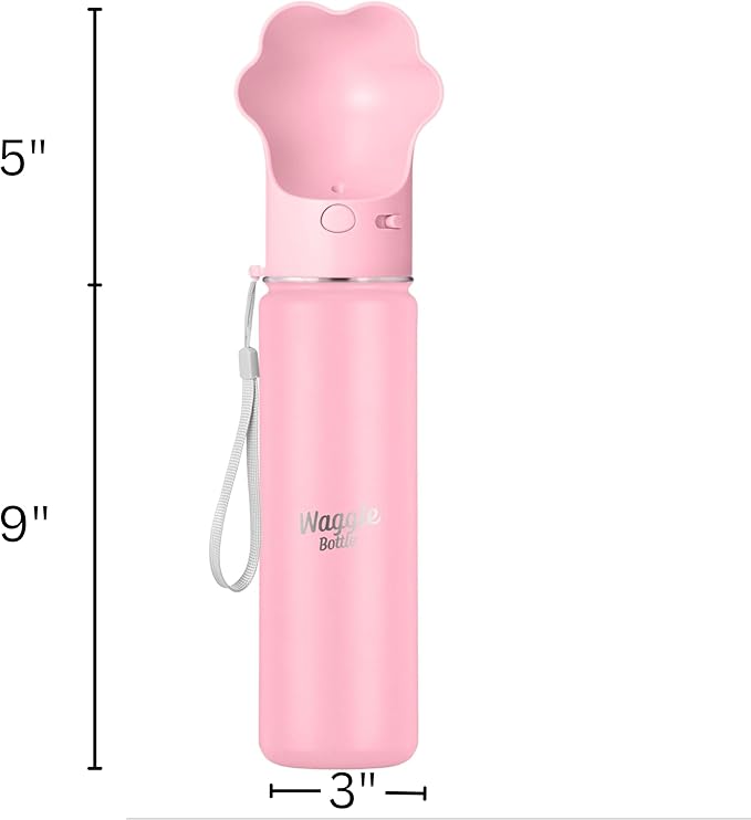 Waggle Bottle Stainless Steel Dog Travel Water Bottle, Vacuum Insulated Portable Dog Water Dispenser, Drink Cup and Snack Container On The Go, Outdoor Walking, Hiking, Travel (Pink, 22oz)