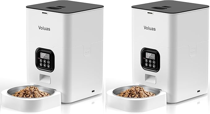 VOLUAS Automatic Cat Feeders - Timed Pet Feeder for Cats and Dogs with Dry Food Dispenser, Desiccant Bag, Programmable Portion Control, 4 Daily Meals, 10s Voice Recorder (Pack of 2)