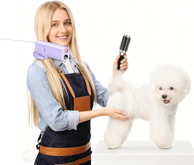 Pet Hair Dryer, Neck-Hanging Dog Dryer for Pet Grooming with 3 Speeds 4 Temp, Dog Blow Dryer for Small to Medium Pets with Stand, for Pet Salon Grooming, Powerful Airflow for Rapid Drying(Purple)