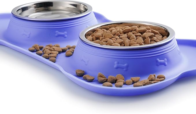 Hubulk Pet Dog Bowls 2 Stainless Steel Dog Bowl with No Spill Non-Skid Silicone Mat + Pet Food Scoop Water and Food Feeder Bowls for Feeding Small Medium Large Dogs Cats Puppies (X- Large, Purple)…