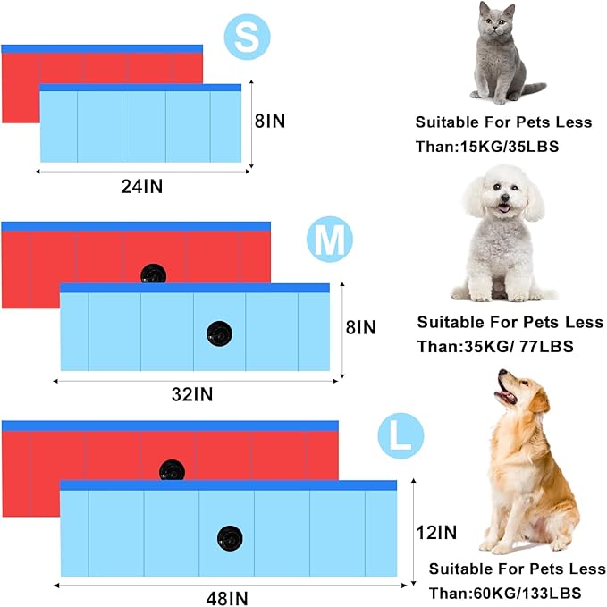 Enenes Portable Dog Bathtub, 32'' x 8'' Foldable Pet Swimming Pool, Plastic Dog Pool Bathing Tub Indoor Sand Pit Collapsible Ball Pit for Dogs Puppies(Blue, Medium)