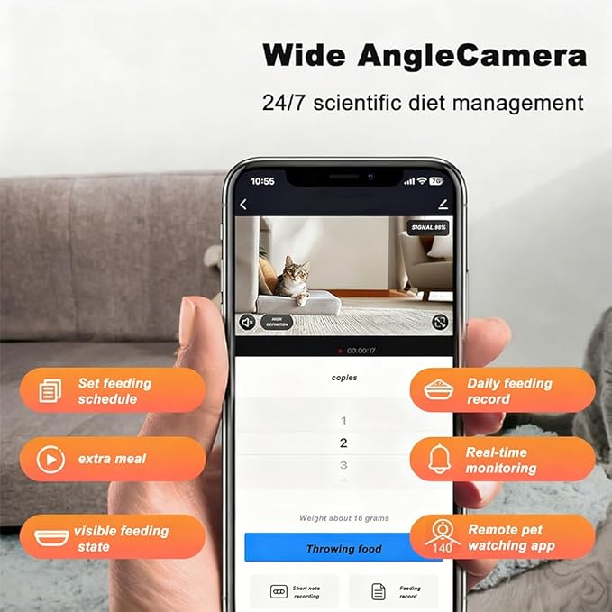 Smart Automatic Pet Feeder with 2K HD Camera & Night Vision, 4.5L Large Capacity, Anti-Jam System, Voice Recorder, Dual Power, App Control, Programmable Feeding for Cats/Dogs (White)