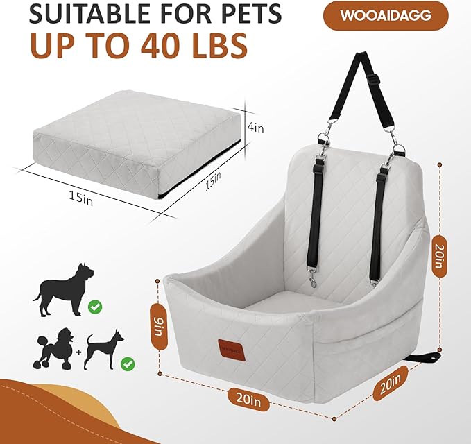 Dog Car Seat for Medium Sized Dog,Pet Travel Car Bed with Seat Belt Channle,Fully Detachable and Washable Car Dog Seat with Adjustable Straps,3 Straps Easy to Install (Beige)