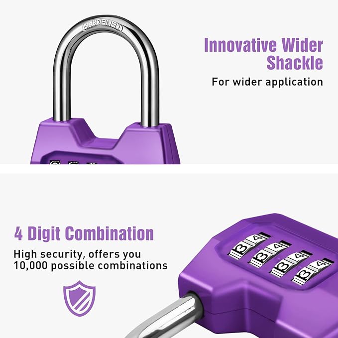 1 Pack disecu 4-Digit Combination Lock, Waterproof Outdoor Padlock for School Gym Locker, Fence, Gate, Shed, Storage Unit (Purple)