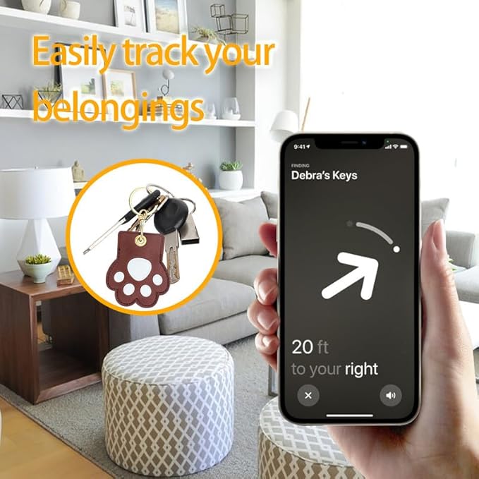 Leather Keychain Case Holder Compatible with Apple AirTag, GPS Airtag Keychain Finder Tracker with Key Ring, Anti-Scratch Protective Air Tag Cover | Leather, GPS, Airtag Keychain, Finder Tracker, with Key Ring, Anti-Scratch