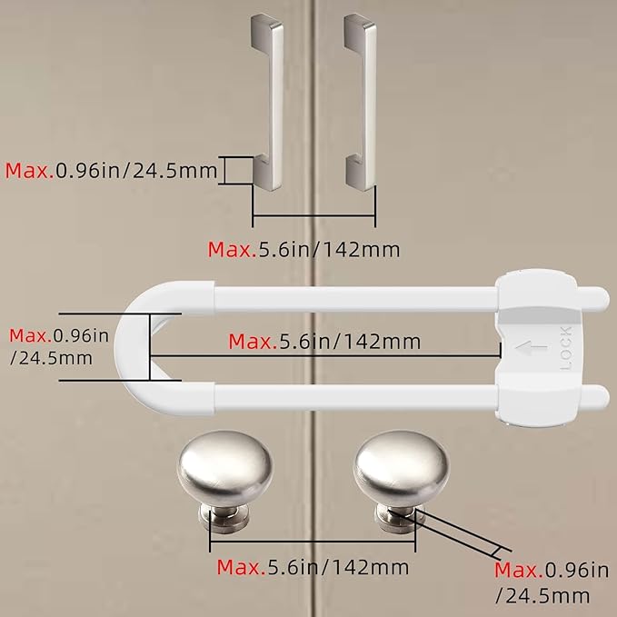 (3 pack white) 4 button Cabinet Locks, U-Shaped Proofing Drawers Safety Child Locks Adjustable, for Wardrobe,Kitchen,Bathroom,Drawer,Fridge,Cupboard Doors Knobs & Handles