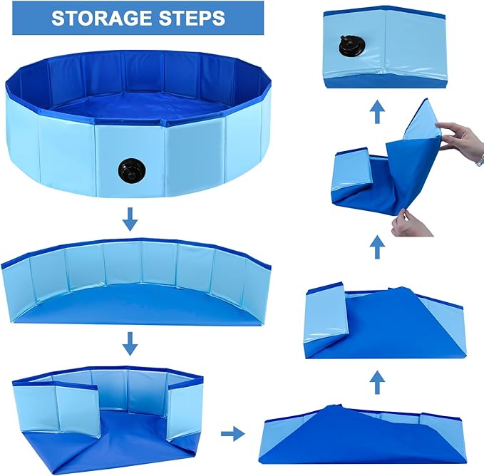 Enenes Portable Dog Bathtub, 32'' x 8'' Foldable Pet Swimming Pool, Plastic Dog Pool Bathing Tub Indoor Sand Pit Collapsible Ball Pit for Dogs Puppies(Blue, Medium)