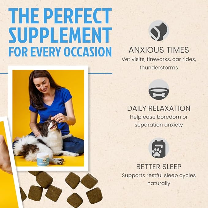 3 Paws Kitchen Snooze Snacks - Calming Chews for Dogs with Melatonin, Chamomile, and Valerian Root - Dog Anxiety Relief Supplement - 120 Soft Chews - Natural, Vet-Approved - Made in USA