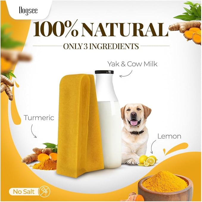 Dogsee Yak Cheese Himalayan Dog Chews with Turmeric 1lb (Large - 4 Bars) | 100% All Natural | Treats for Large Breed | Dog Chews Long Lasting for Joint Inflammation | High Protein | Dental Sticks