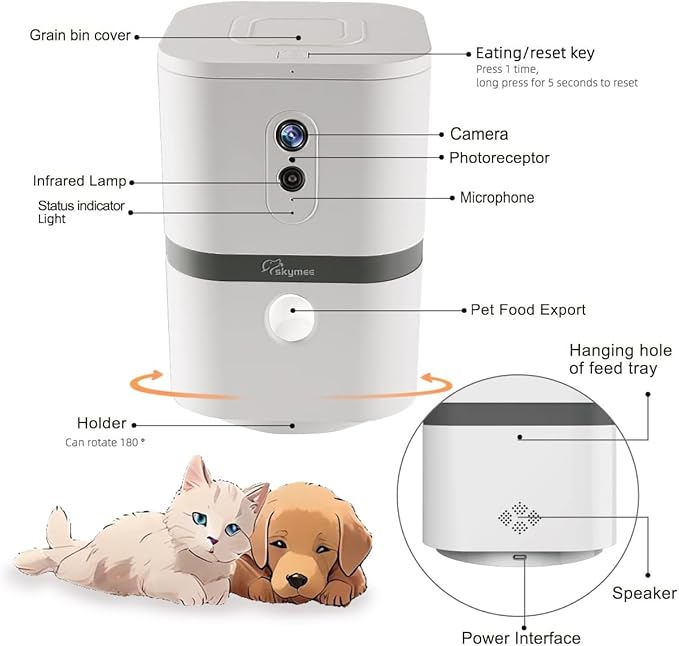 Petalk AI II Dog Camera Automatic Treat Dispenser, 5G WiFi Pet Camera with 180° Pan Full-Room View