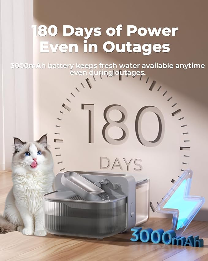 No-Filter Wireless Cat Water Fountain, 3.5L Stainless Steel Pet Fountain for Cats & Dogs – Wastewater Separation, Auto Refill, Ultra-Quiet 3000mAh Battery, Indoor Smart Water Dispenser
