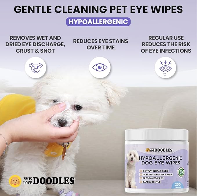 We Love Doodles Dog Eye Wipes - Gently Clean Eyes with Pre-Soaked Eye Wipes for Dogs, Effective Tear Stain Remover for Dogs, Safe Pet Eye Wipes for Crust & Eye Debris, Dog Eye Cleaner - 200 Pads