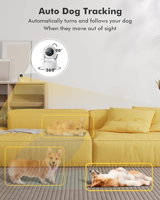 Dzees 5G/2.4G WiFi Indoor Security Camera Pet Camera No Subscription, 2K 360° WiFi Cameras, Wired Dog Pet Camera with Phone App, MagicPix Night Vision, Calls, 2-Way Audio, 24/7, Motion Tracking