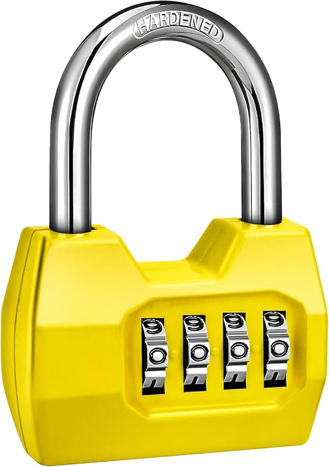 1 Pack disecu 4-Digit Combination Lock, Waterproof Outdoor Padlock for School Gym Locker, Fence, Gate, Shed, Storage Unit (Yellow)