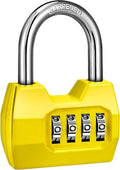 1 Pack disecu 4-Digit Combination Lock, Waterproof Outdoor Padlock for School Gym Locker, Fence, Gate, Shed, Storage Unit (Yellow)