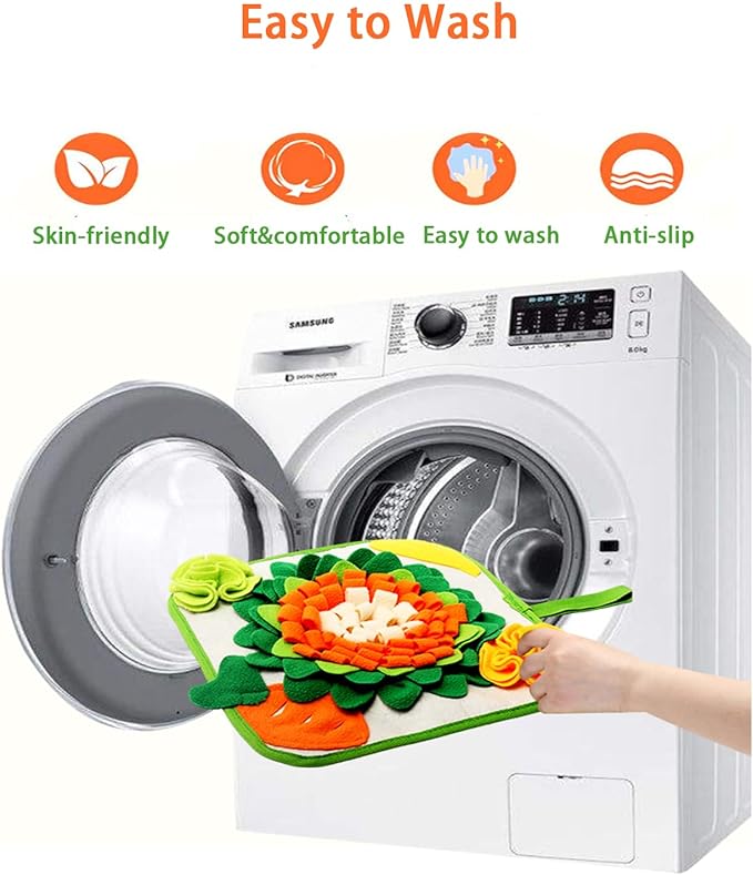 Rabbit Foraging Mat Snuffle Mat for Small Animals Rabbit Toy 11.8"x11.8" Rabbits Snuffle Mat Pets Interactive Feeding Matt Treat Dispenser for Bunny Guinea Pigs Ferrets Chinchillas (Green and Orange)