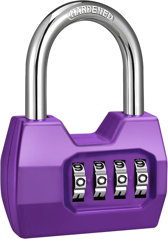 1 Pack disecu 4-Digit Combination Lock, Waterproof Outdoor Padlock for School Gym Locker, Fence, Gate, Shed, Storage Unit (Purple)