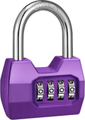 1 Pack disecu 4-Digit Combination Lock, Waterproof Outdoor Padlock for School Gym Locker, Fence, Gate, Shed, Storage Unit (Purple)