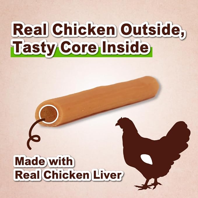 A Freschi srl Chicken Dog Treats, All Natural, Healthy & Easily Digestible, Grain-Free Puppy Chews, Low-Fat, Human Grade Training & Rewards Dog Snacks, Chicken Sticks with Liver, 24 oz Pack