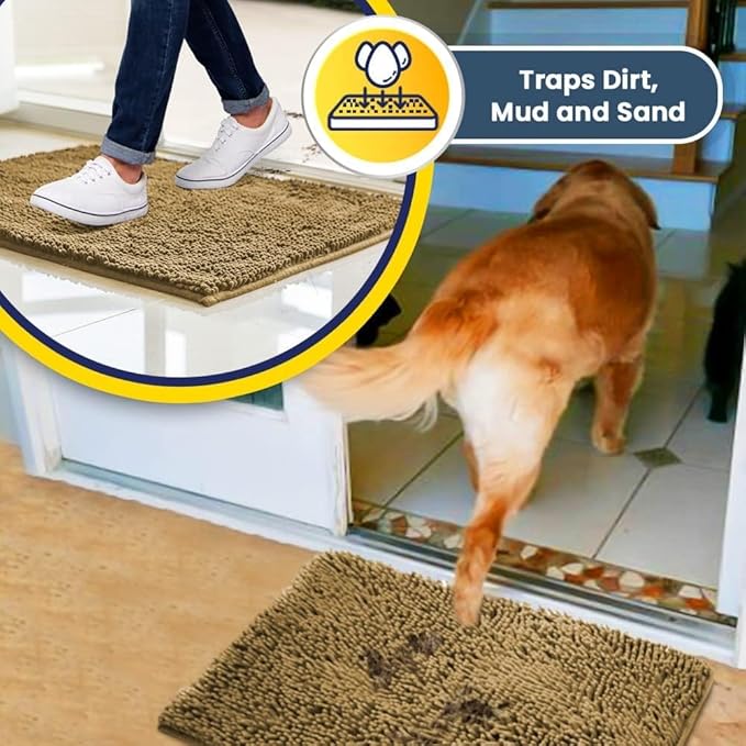 Muddy Mat® | Super Absorbent Door Mat Indoor, Microfiber Quick Dry Chenille Entryway Rug, Non-Slip Front Door Mat, Indoor Mats for Entryway, Machine Washable Pet Rug, Beige 36"x72"