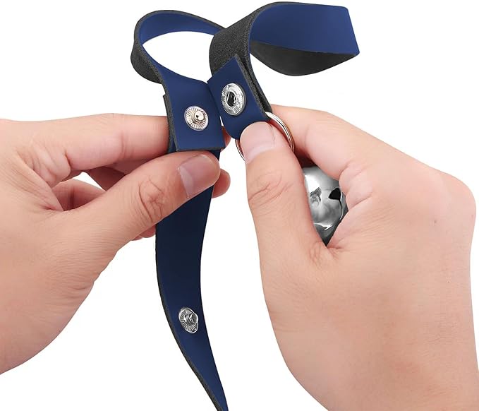 Leather Dog Doorbells for Door Knob/Potty Training/Go Outside, Length Adjustment Copper Dog Bell, Housetraining Hanging Bell, Blue Leather Silver Bells.