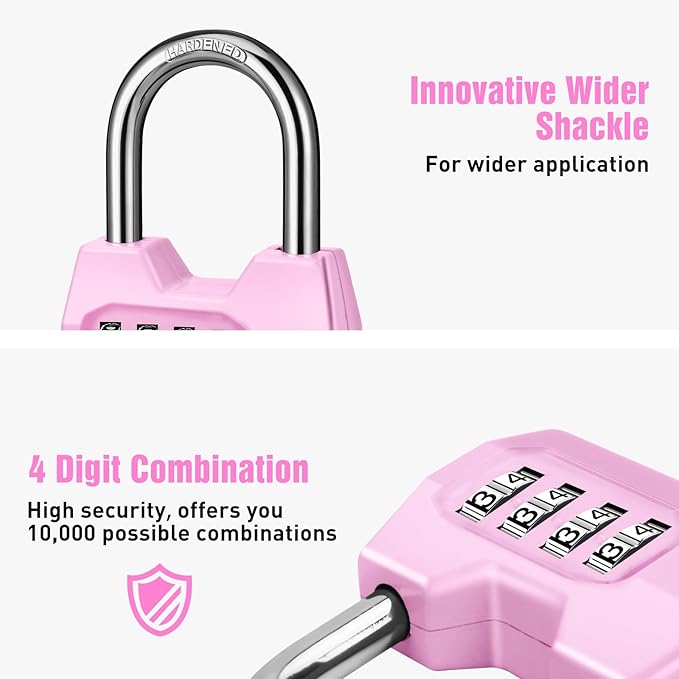 1 Pack disecu 4-Digit Combination Lock, Waterproof Outdoor Padlock for School Gym Locker, Fence, Gate, Shed, Storage Unit (Pink)