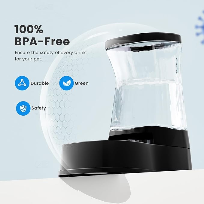 Gardner Pet Automatic Gravity Water Dispenser for Dogs, 1.0Gallon 100% BPA-Free Dog Water Bowl Dispenser, Pet Water Fountain Dispenser with Sponge Filter for Small&Medium Dogs, Cats, Puppies(Black)