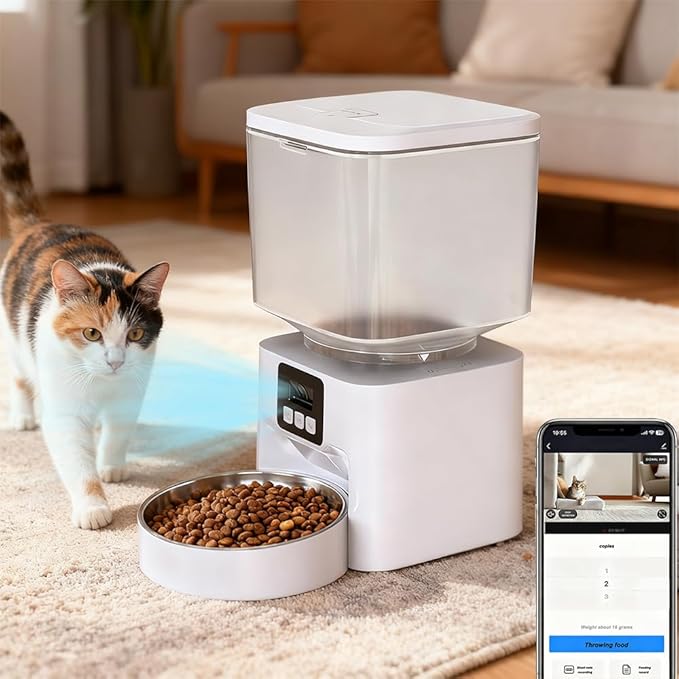 Smart Automatic Pet Feeder with 2K HD Camera & Night Vision, 4.5L Large Capacity, Anti-Jam System, Voice Recorder, Dual Power, App Control, Programmable Feeding for Cats/Dogs (White)