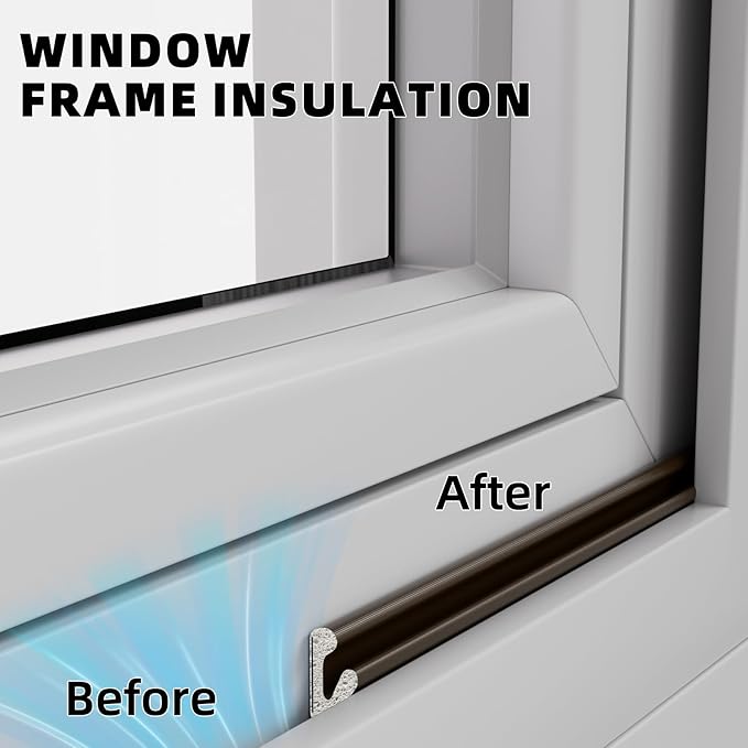 1 Pack*19.6 Ft Self-Adhesive V Shape Foam Window Weather Stripping Door Seal Insulation Strip for Winter, Soundproof Exterior Front Frame Gap Filler, Draft Stopper Tape Noise Light Blocker (Brown)