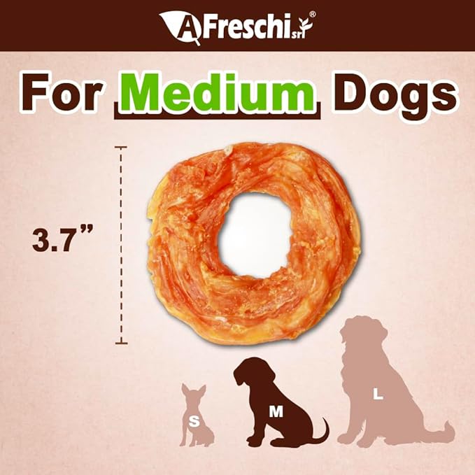 AFreschi Turkey Tendons for Dogs, USA-Sourced, Healthy Dog Treats, Rawhide-Free Puppy Chews, Long Lasting, All Natural, Hypoallergenic Dog Treats for Medium Breeds, 10 oz Pack Ring (M)