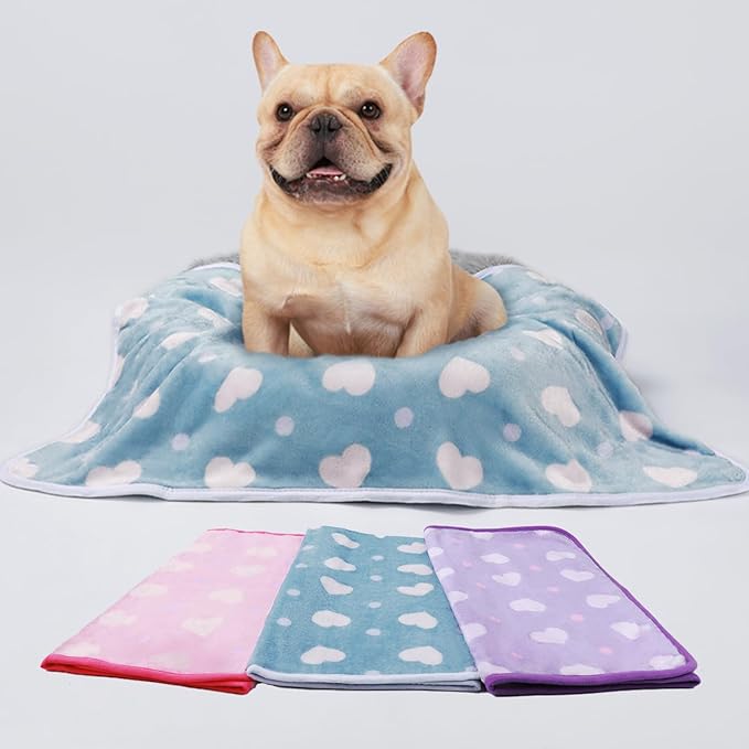 1 Pack 3 Blankets Super Soft Cute Dot Pattern Pet Blanket Flannel Throw for Dog Puppy Cat Purple/Pink/Cyan Large