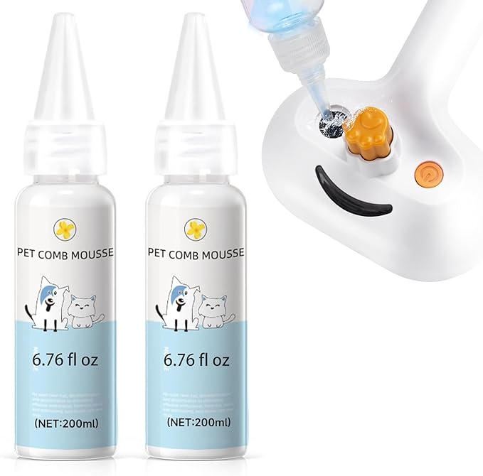 Pet Steam Brush Spray Refill for Dogs & Cats – Concentrated Waterless Shampoo, 3-in-1 Pet Comb Leave-in Serum, Self Cleaning Pet Comb for Shedding & Hair Removal, 2*Shampoo(Steam Brush Not Included)