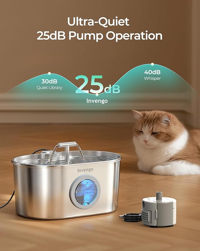 Cat Water Fountain Stainless Steel: 2.2L/74oz Automatic Pet Water Fountain for Cats & Dogs, Quiet Cat Fountain with 5-Layer Filter, Easy to Clean & Durable Dog Water Fountain