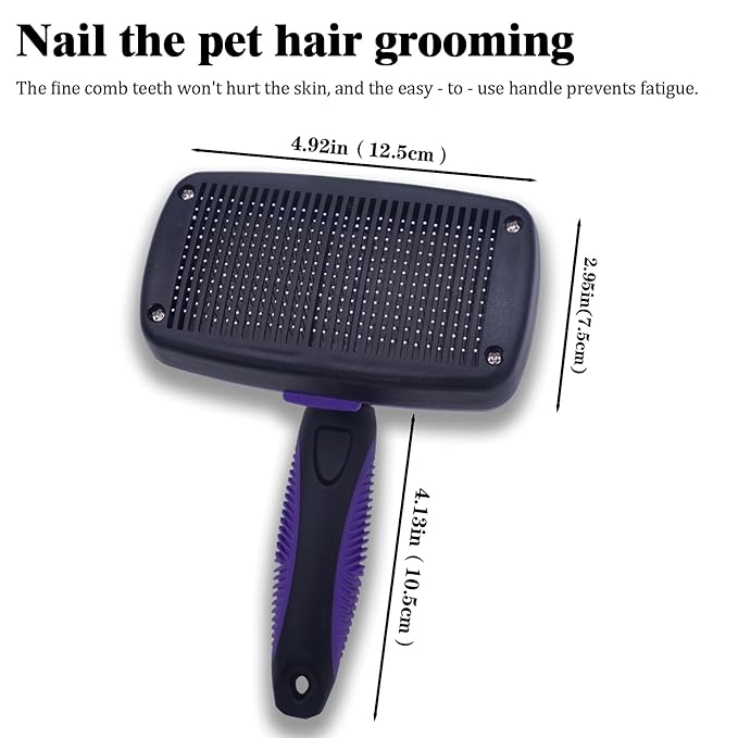 Self Cleaning Slicker Brush - Pet Hair Removal Tool for Long Short Hair grooming: Soft Rubber Tips Gentle on Sensitive Skin Cat Dog brush Specifically for Indoor pet hair removal glove (purple)