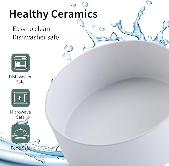 White Elevated Dog Bowl Ceramic for Medium Large Sized Breed,Raised Dog Food Water Bowl with Stand,8 in 7.6 Cups Non Slip Pet Dish Heavy Weighted