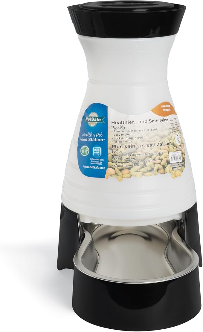 PetSafe Healthy Pet Food Station - Automatic Indoor Gravity Cat & Dog Feeder - Space-Saving Self Feeder - Easy to Clean - Medium - Up to 4 lb Kibble Capacity