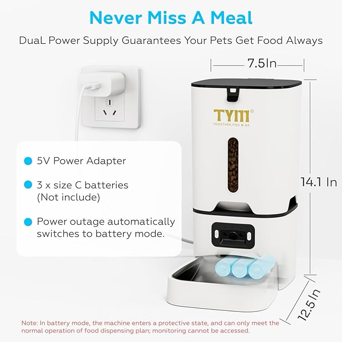 TYM Automatic Cat Feeder with Camera, 5G WiFi Auto Cat Dog Food Dispenser with APP Remote Control, 7L Large Food Storage for Multiple Pets, Scheduled Feeding, Stainless Steel Bowl, Easy Clean