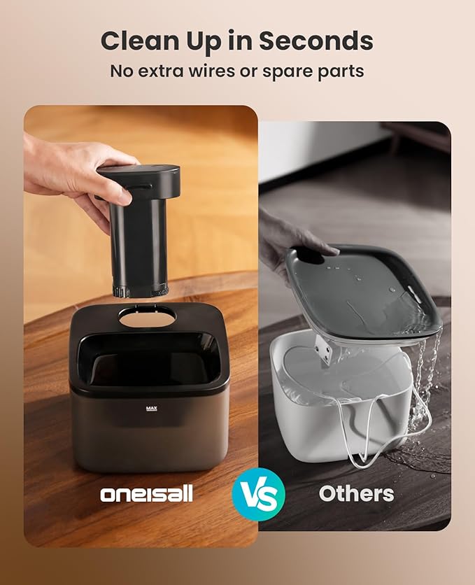 oneisall Wireless Cat Water Fountain: 74oz/2.2L Cordless Pet Water Fountains, 4000mAh Battery Operated Ultra-Quiet Integrated SilentFlow™ Pump for Cats Indoor, Automatic Cat Water Dispenser, BPA-Free