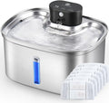 Wireless Cat Water Fountain Stainless Steel, 5L/169oz Automatic Pet Water Dispenser with 5000mAh Battery, 3 Modes (Sensor/Timer/Continuous), Ultra Quiet Pump & 6 Replacement Filters for Cats & Dogs