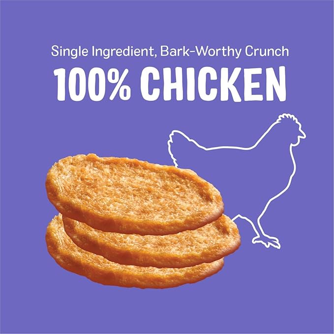 Three Dog Bakery Bark’N Crunch! Chicken Chips, Crunchy Treats for Dogs, Single Ingredient, High Protein Snacks, No Artificial Flavors or Colors, Made in The USA, 8 oz.
