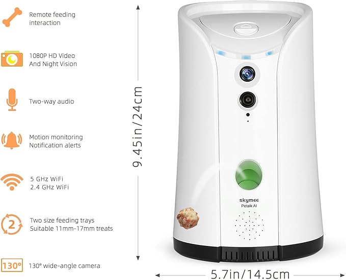 Petalk AI Dog Camera Automatic Treat Dispenser, 5G&2.4G WiFi HD Pet Camera, Remote Treat Tossing