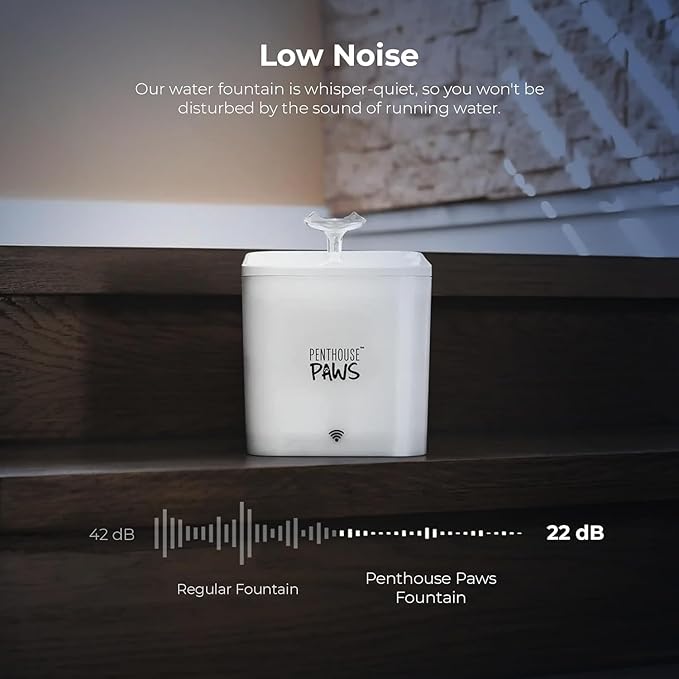 Penthouse Paws Smart Cat Water Fountain 2.2L, App Controlled Automatic Water Dispenser, Ultra Quiet Pump, 5-Stage Filter, Whisker Friendly Bowl, for Cat & Dog, White