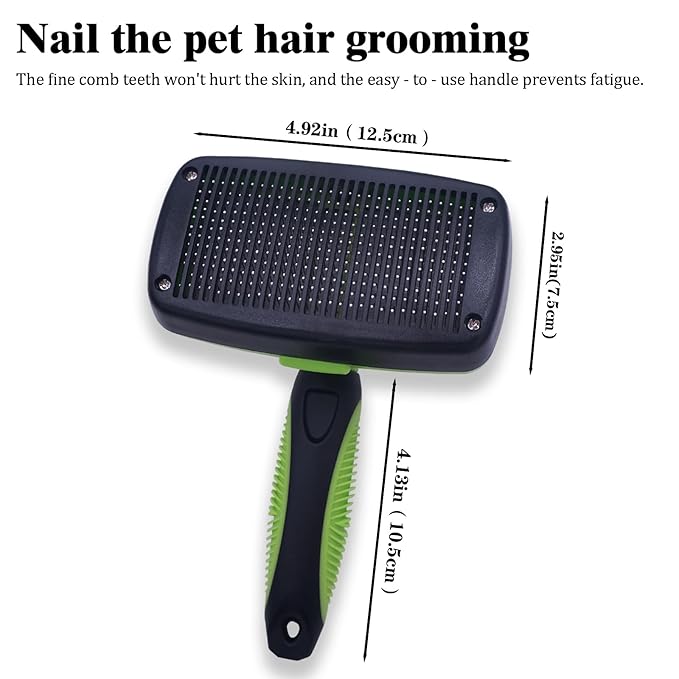 Self Cleaning Slicker Brush - Pet Hair Removal Tool for Long Short Hair grooming: Soft Rubber Tips Gentle on Sensitive Skin Cat Dog brush Specifically for Indoor pet hair removal glove (green)