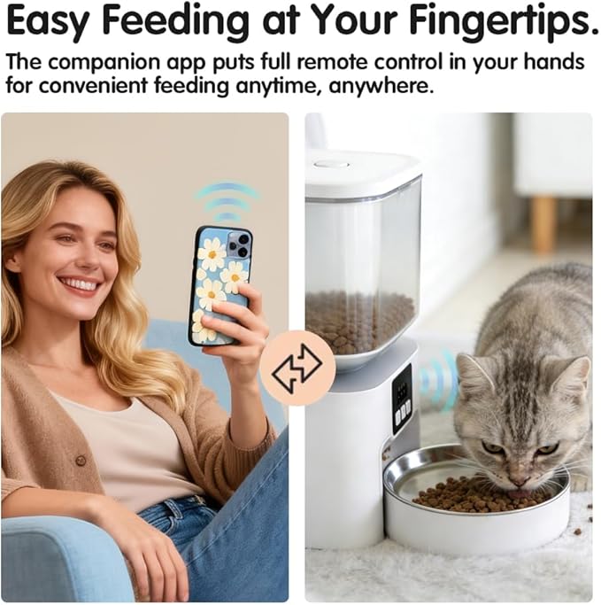 Smart Automatic Pet Feeder with 2K HD Camera & Night Vision, 4.5L Large Capacity, Anti-Jam System, Voice Recorder, Dual Power, App Control, Programmable Feeding for Cats/Dogs (White)