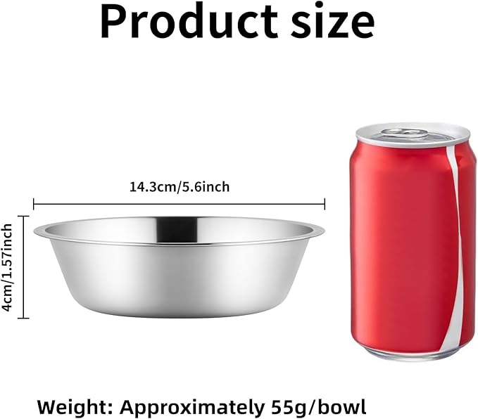 Tifanso 6PCS Stainless Steel Cat Bowls Dishes, 5.6” Metal Shallow Wide Whisker Friendly Cat Food Water Feeding Bowl, Kitten Plates, Basic Indoor Pet Food Tray, Dishwasher Safe