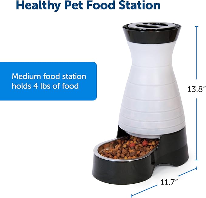 PetSafe Healthy Pet Food Station-Medium, 4 lb Kibble Capacity-Gravity Pet Feeder Dry Food Dispenser, Automatic Cat Feeder, Small to Medium-Removable Stainless Steel Bowl (Pack of 2)