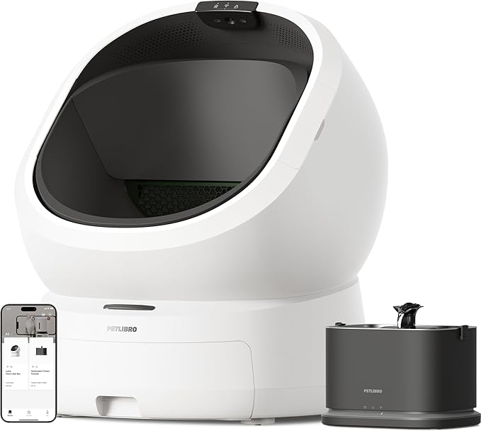 Bundle of PETLIBRO Luma Automatic Cat Litter Box + PETLIBRO Upgrade Cat Water Fountain Stainless Steel Tray, AI Camera Waste Analysis, Open-Top Multi-Cat Recognition LitterBox