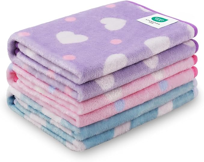 1 Pack 3 Blankets Super Soft Cute Dot Pattern Pet Blanket Flannel Throw for Dog Puppy Cat Purple/Pink/Cyan Medium