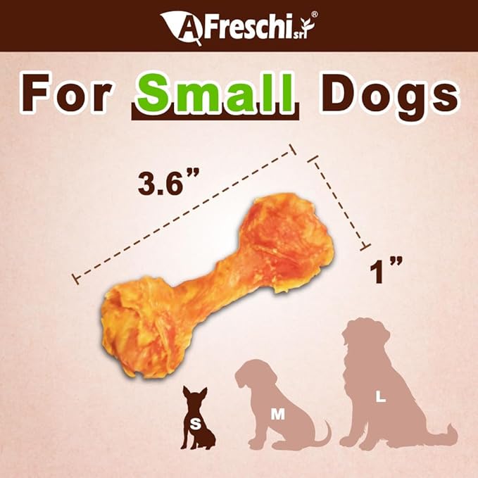 A Freschi srl Turkey Tendons for Dogs, USA-Sourced, Healthy Dog Treats, Rawhide-Free Puppy Chews, Long Lasting, All Natural, Hypoallergenic Dog Treats for Small Breeds, 6 Count Pack Bone (S)