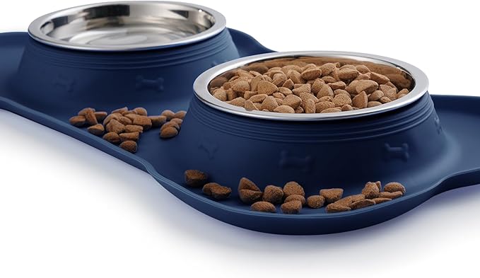 Hubulk Pet Dog Bowls 2 Stainless Steel Dog Bowl with No Spill Non-Skid Silicone Mat + Pet Food Scoop Water and Food Feeder Bowls for Feeding Small Medium Large Dogs Cats Puppies (X-Large, Navy Blue)